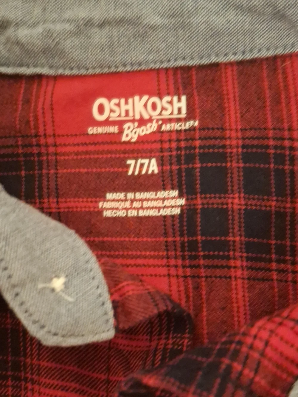 Size 7 OshKosh B'gosh Red and Black Plaid Button-Down Shirt